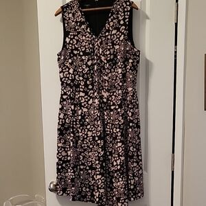Talbots Pink and Black Sleeveless V-Neck A-Line Midi Dress